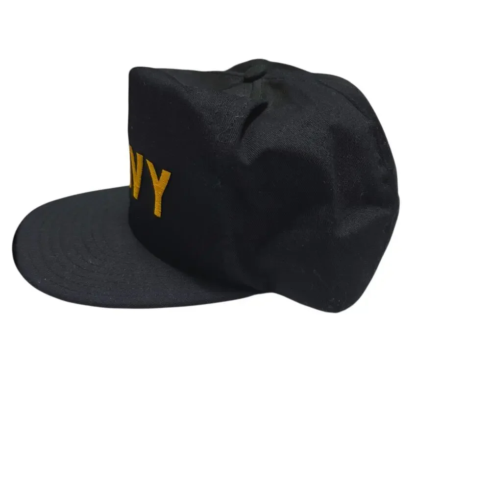 DeLong Hat Vintage US NAVY Black Gold Snapback Made in USA Large XL (7 ¾- 8½)